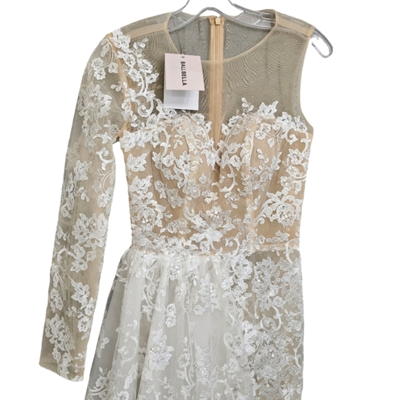 Nwt Ballbella Ivory/Nude Illusion Lace One Shoulder Longsleeve Bridal /Jumpsuit - Picture 12 of 16
